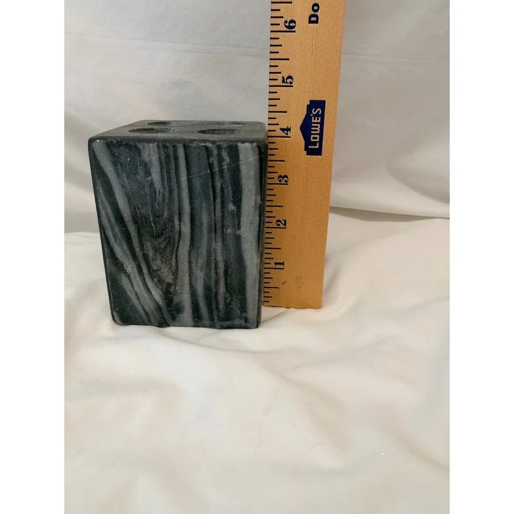 Vintage Black and White Marble Toothbrush Holder 4-Slot Square Stone Vanity